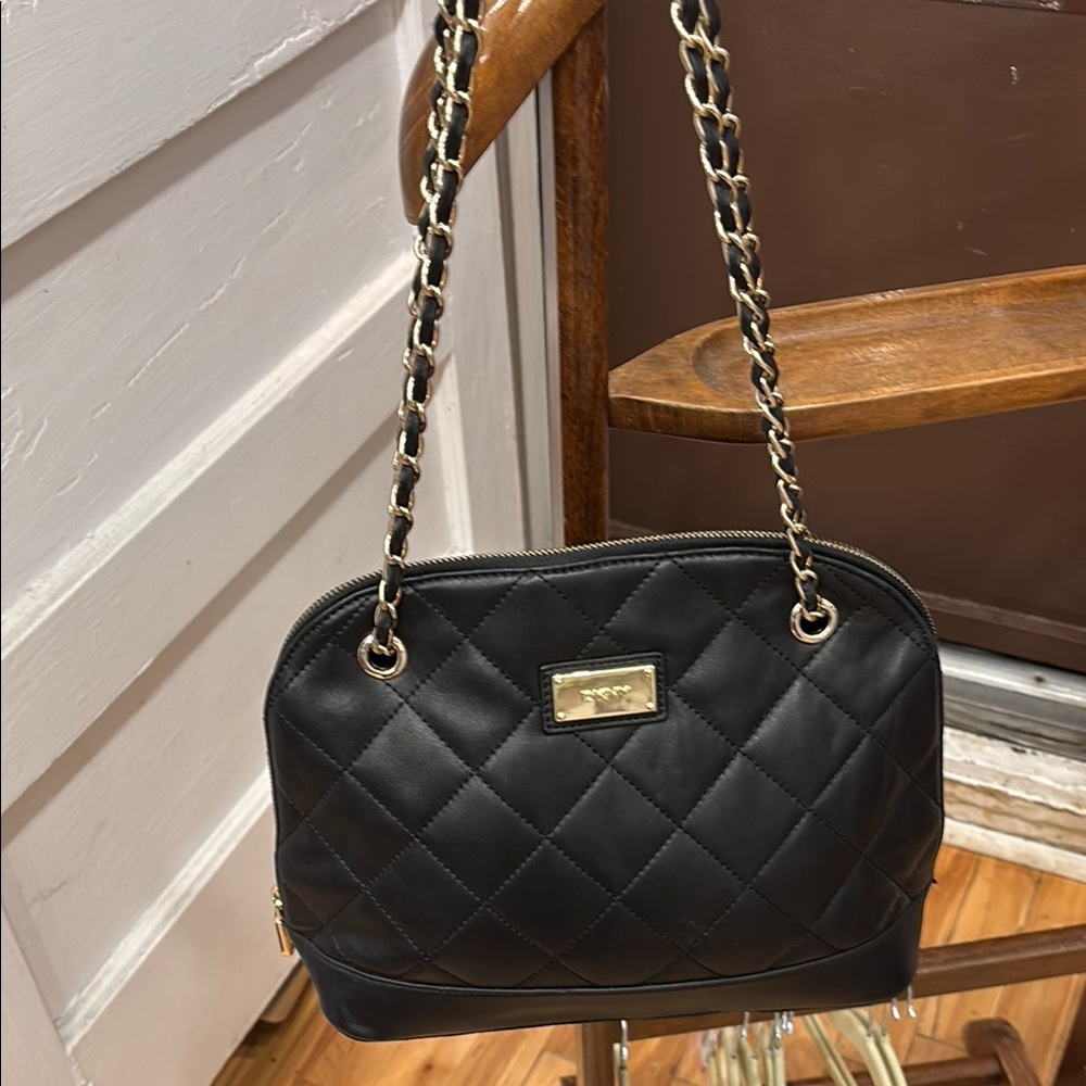 Donna Karan Black and Gold Quilted Crossbody Bag BNWOT